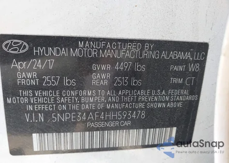 2017 Hyundai Sonata Sport из США, поврежденный, VIN 5NPE34AF4HH593478